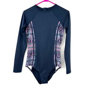 Roxy Size M Long Sleeve One Piece Rashguard Multicolor Side Panel Print Surfgear
